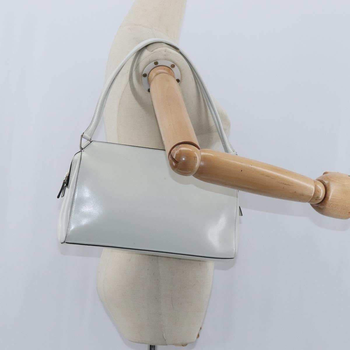 PRADA Tote Bag Leather White Silver Auth 150139