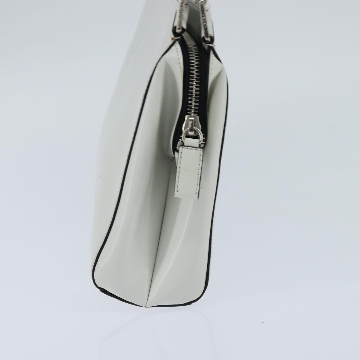 PRADA Tote Bag Leather White Silver Auth 150139