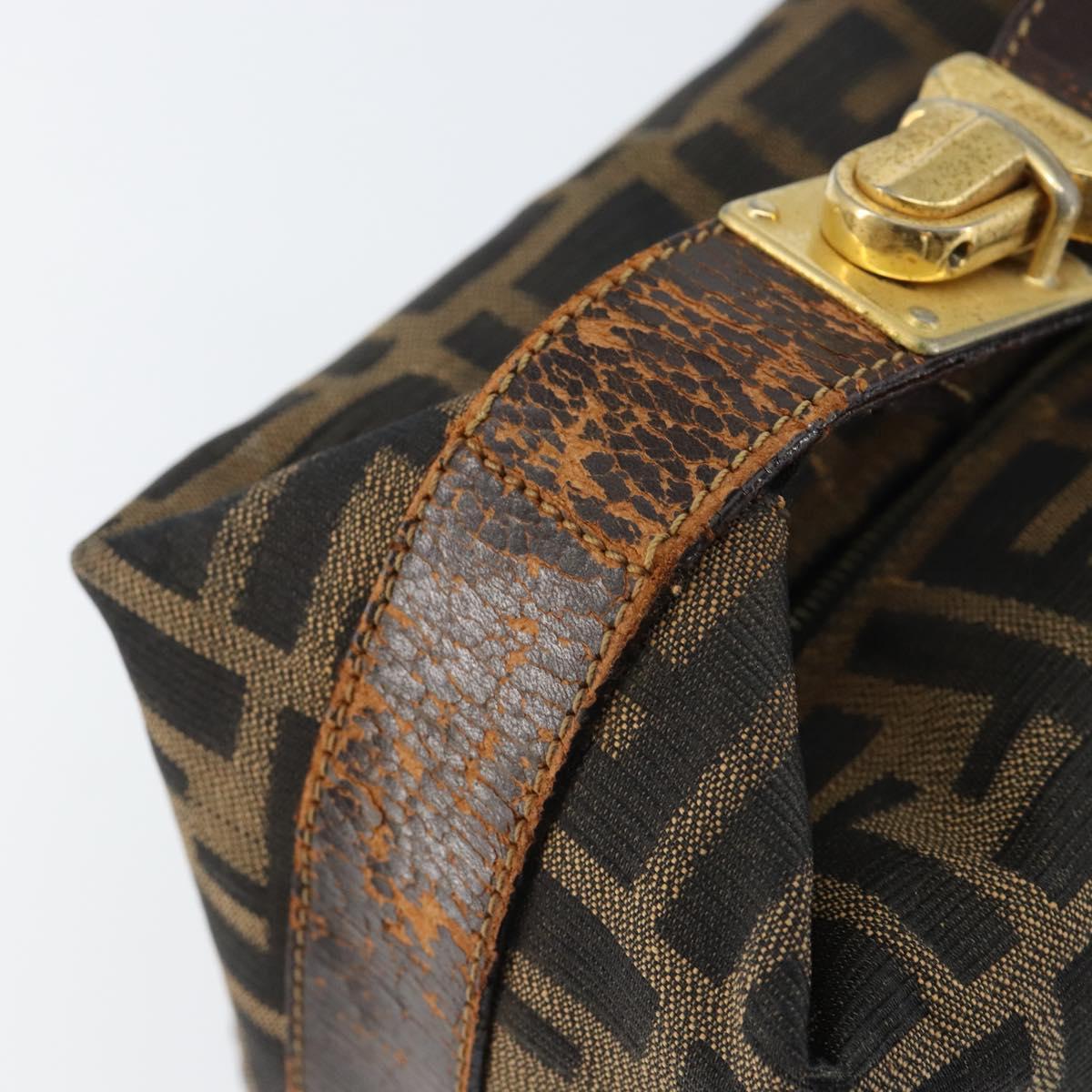 FENDI Zucca Canvas Vanity Hand Bag Black Brown Auth 150140