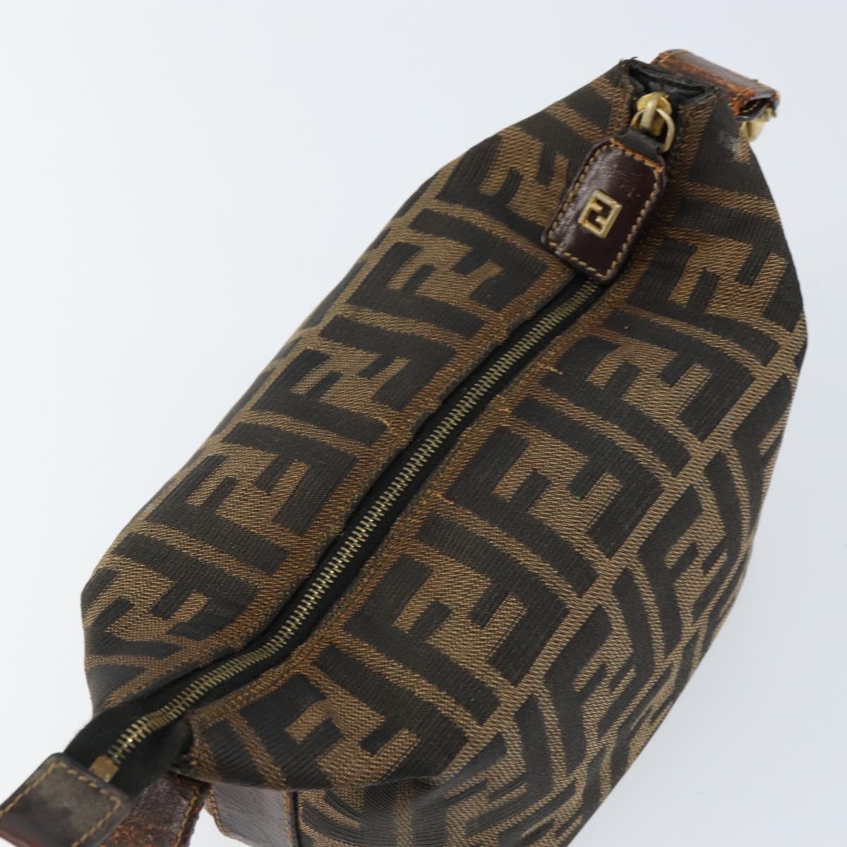 FENDI Zucca Canvas Vanity Hand Bag Black Brown Auth 150140