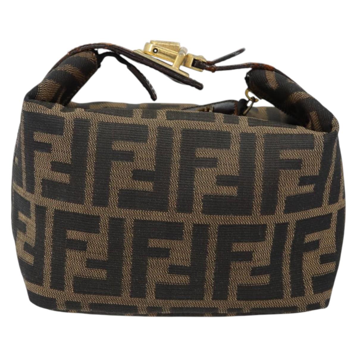 FENDI Zucca Canvas Vanity Hand Bag Black Brown Auth 150140