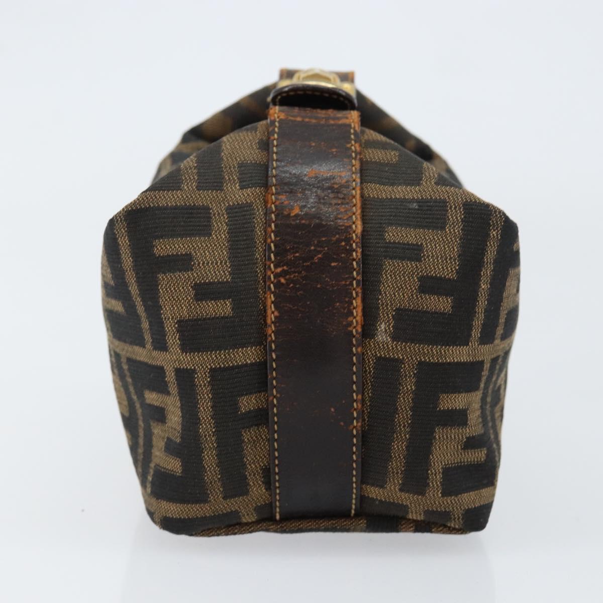 FENDI Zucca Canvas Vanity Hand Bag Black Brown Auth 150140
