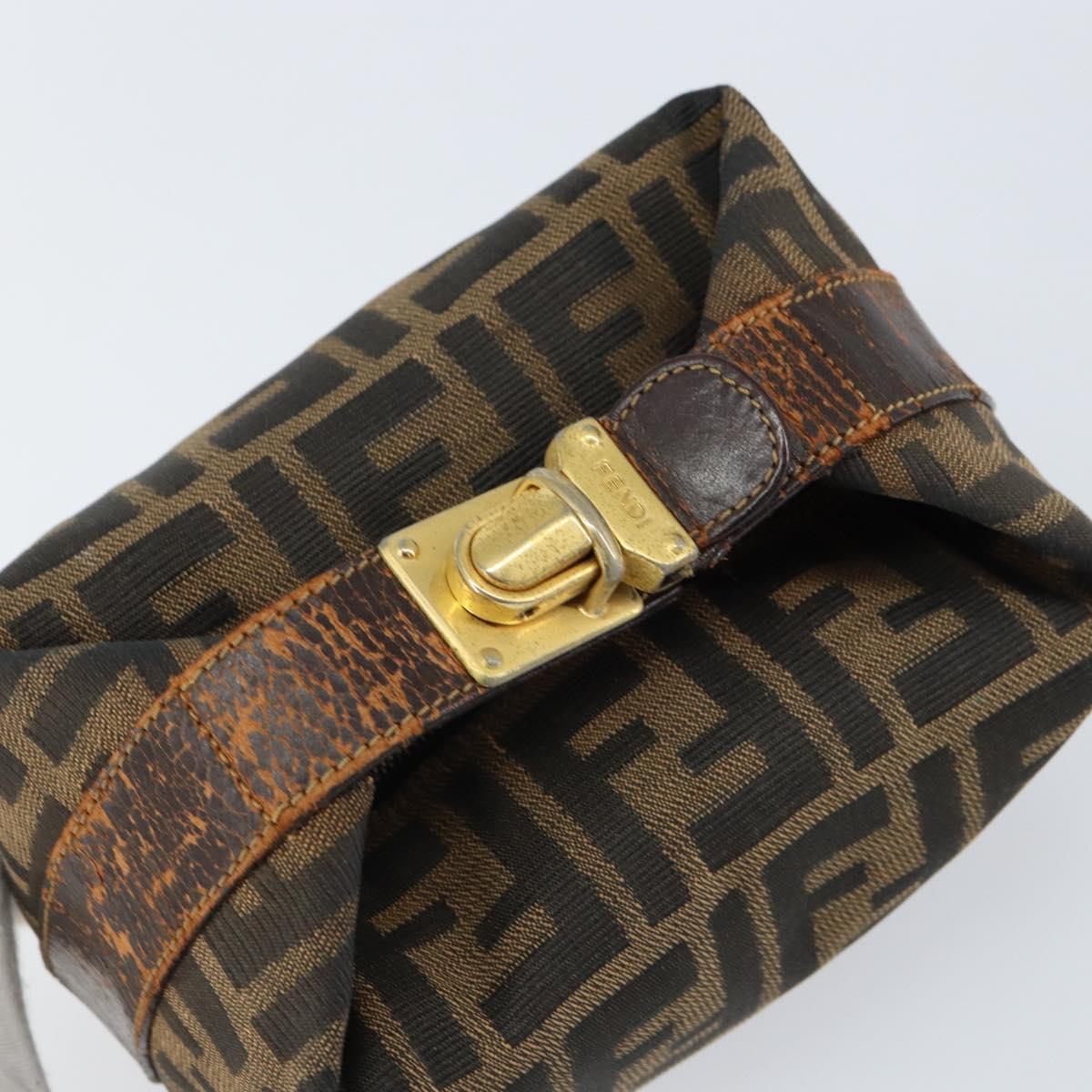 FENDI Zucca Canvas Vanity Hand Bag Black Brown Auth 150140