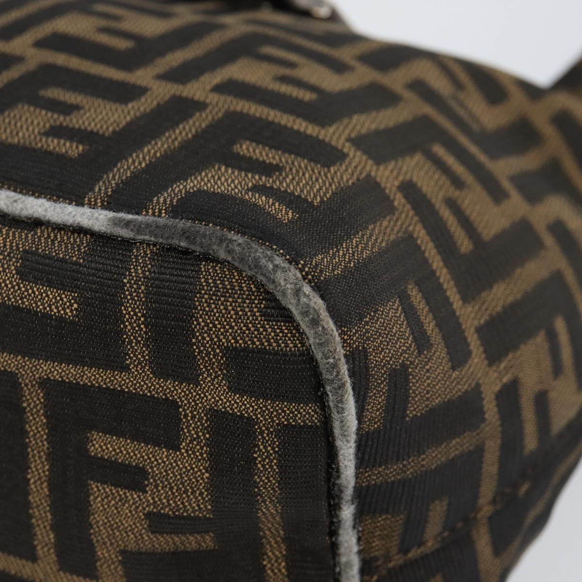 FENDI Zucca Canvas Mamma Baguette Shoulder Bag Black Brown Silver Auth 150142