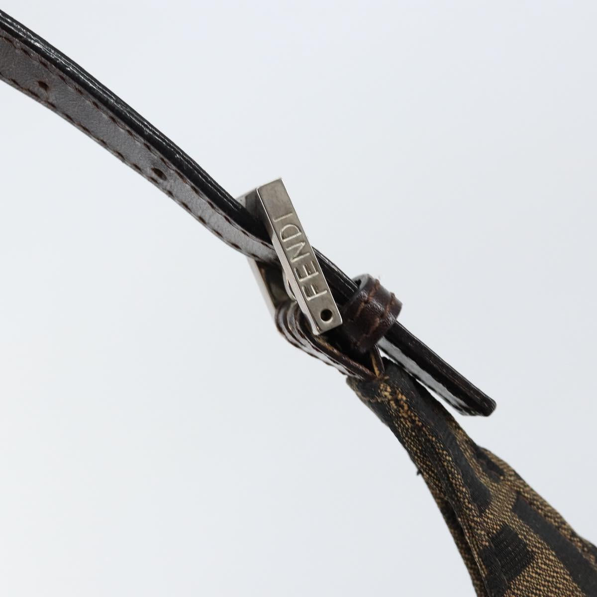 FENDI Zucca Canvas Mamma Baguette Shoulder Bag Black Brown Silver Auth 150142