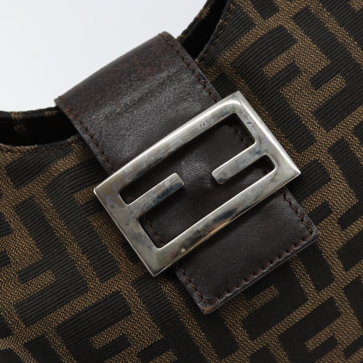 FENDI Zucca Canvas Mamma Baguette Shoulder Bag Black Brown Silver Auth 150142