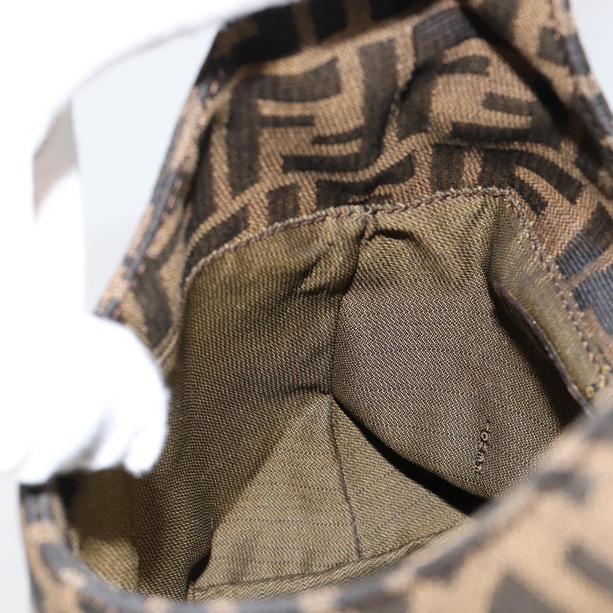 FENDI Zucca Canvas Mamma Baguette Shoulder Bag Black Brown Silver Auth 150142