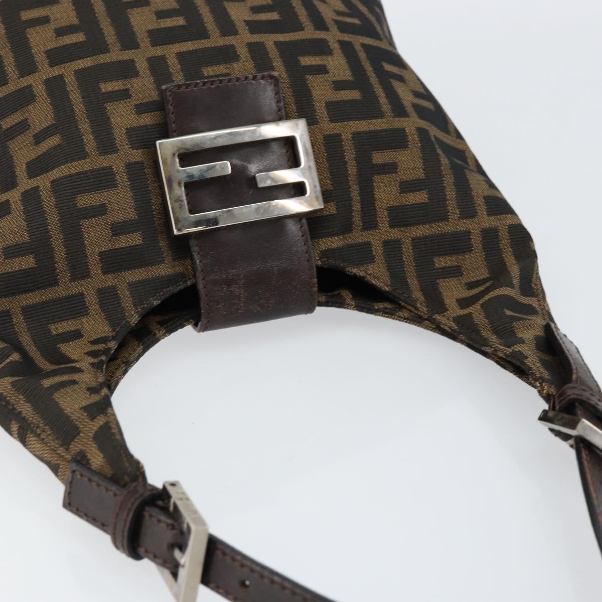 FENDI Zucca Canvas Mamma Baguette Shoulder Bag Black Brown Silver Auth 150142