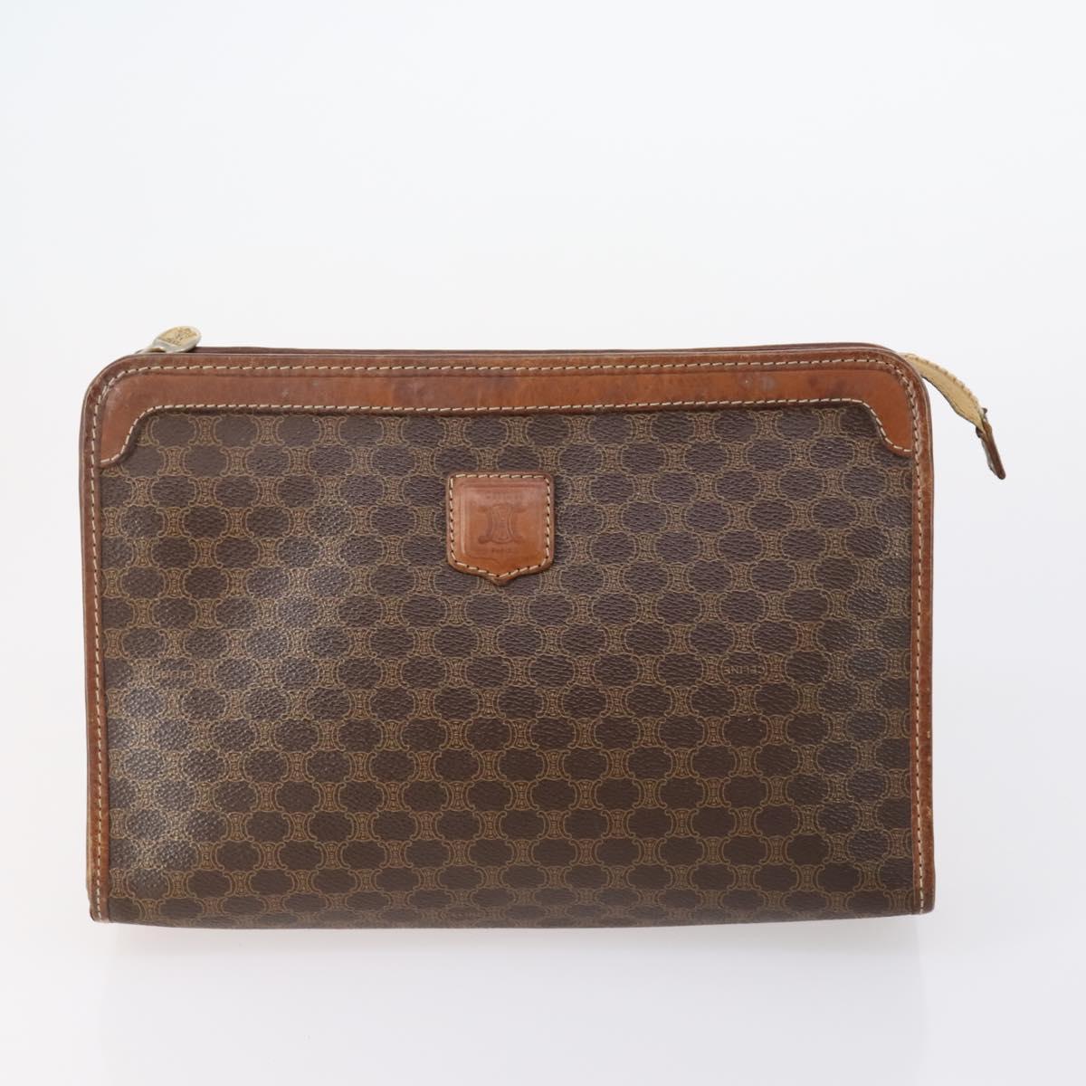 CELINE Macadam Canvas Clutch Bag PVC Leather 2 Set Brown Beige Auth 150205
