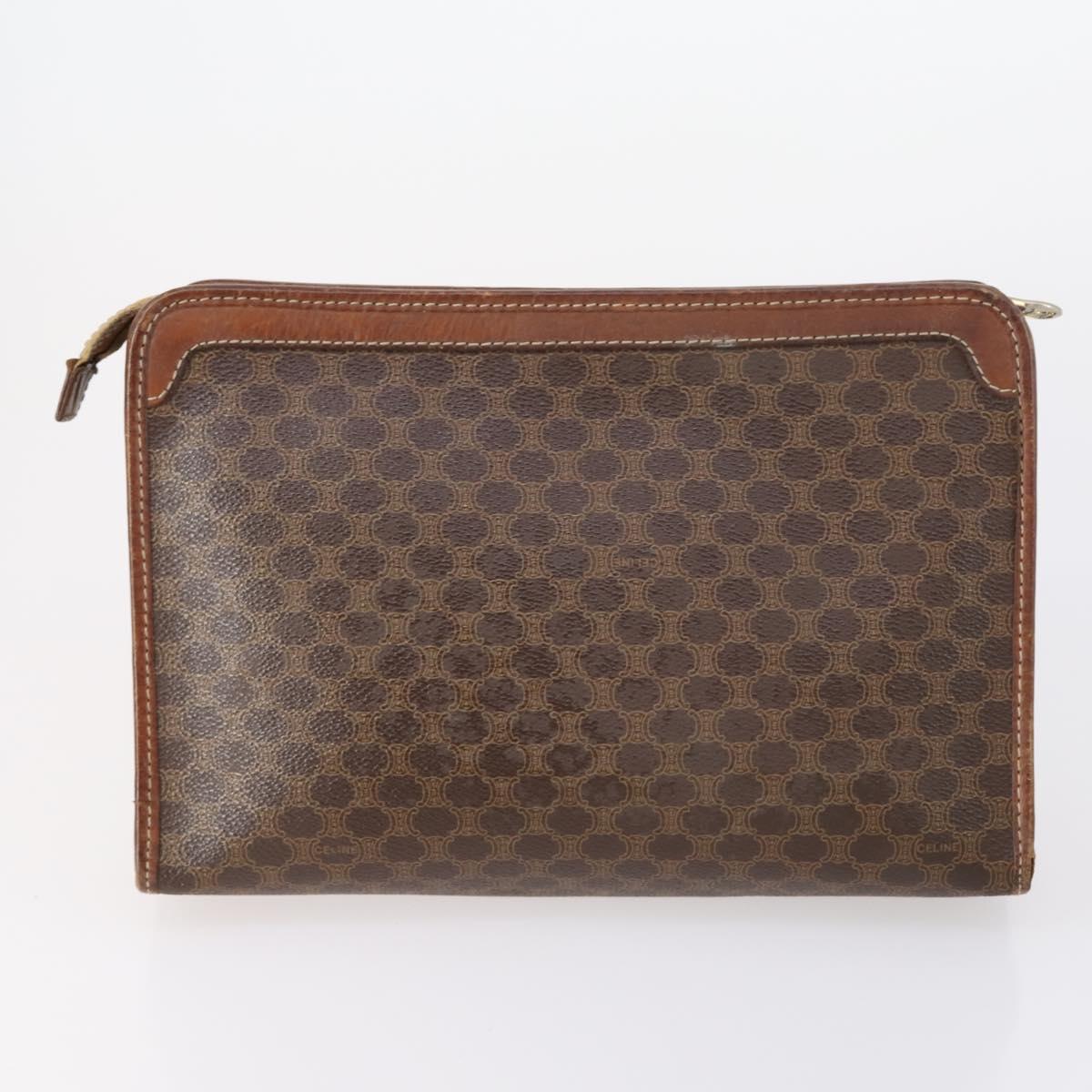 CELINE Macadam Canvas Clutch Bag PVC Leather 2 Set Brown Beige Auth 150205