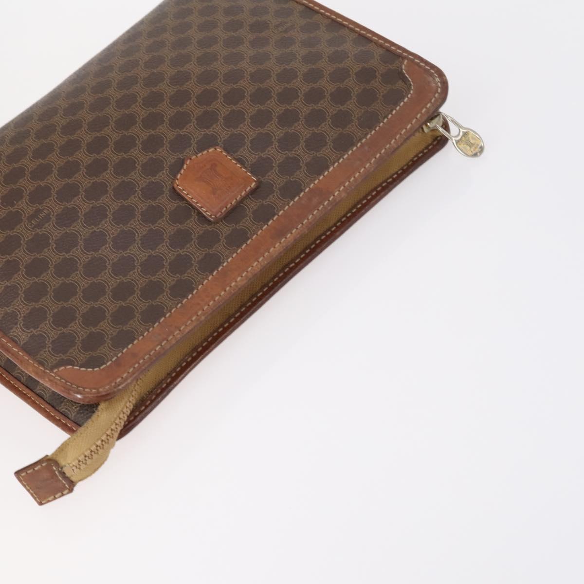 CELINE Macadam Canvas Clutch Bag PVC Leather 2 Set Brown Beige Auth 150205