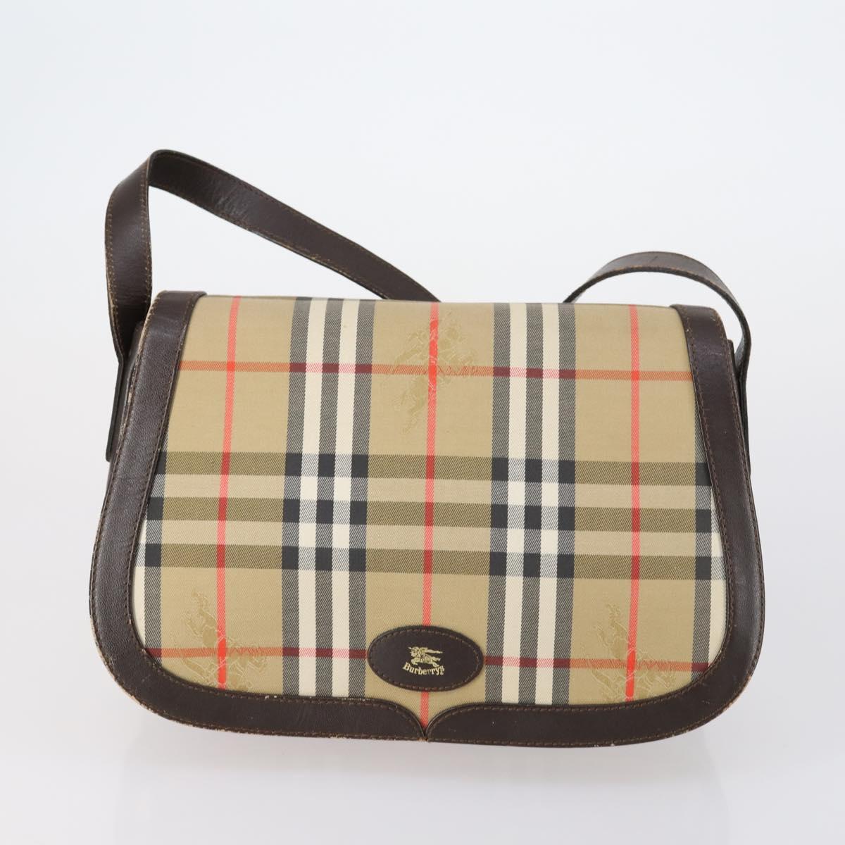 Burberrys Nova Check Shoulder Bag Canvas Leather 3 Set Beige Auth 150206