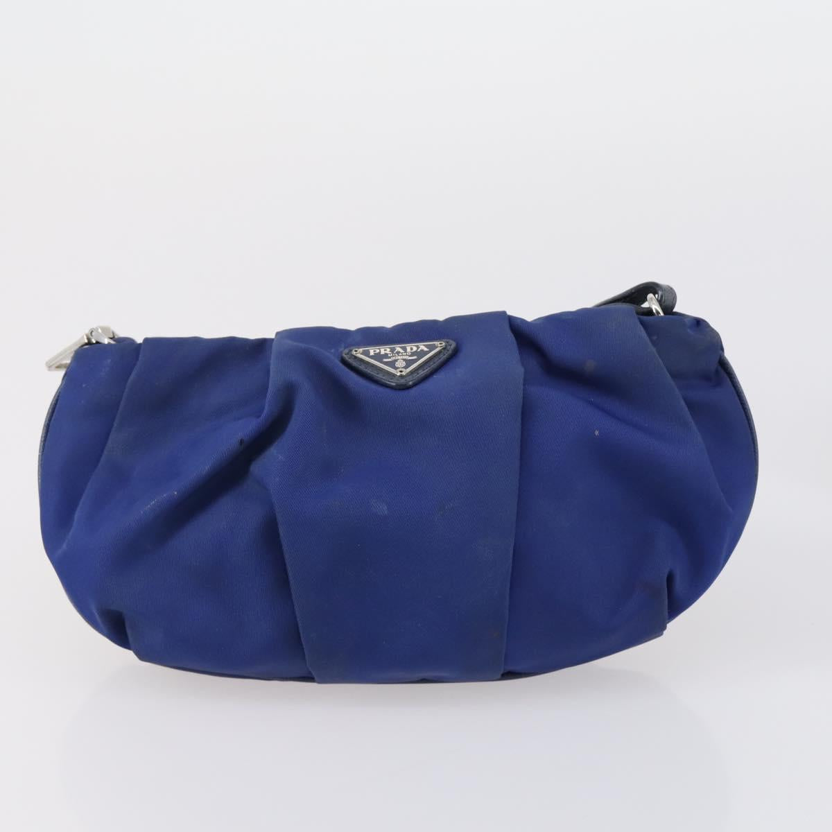 PRADA Pouch Nylon 2 Set Black Blue Auth 150209