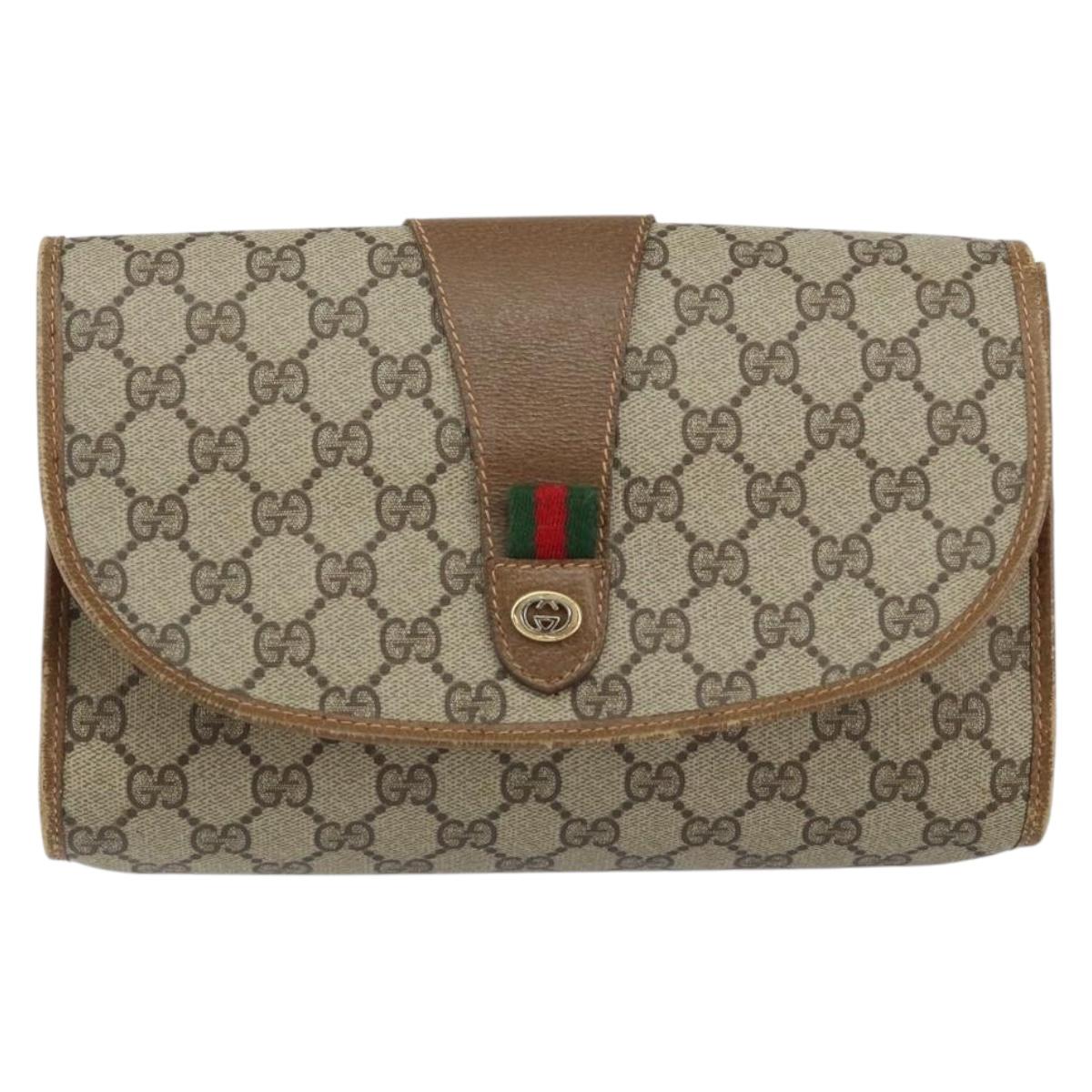 GUCCI GG Supreme Web Sherry Line Clutch Bag PVC Beige Gold 89 01 030 Auth 150270