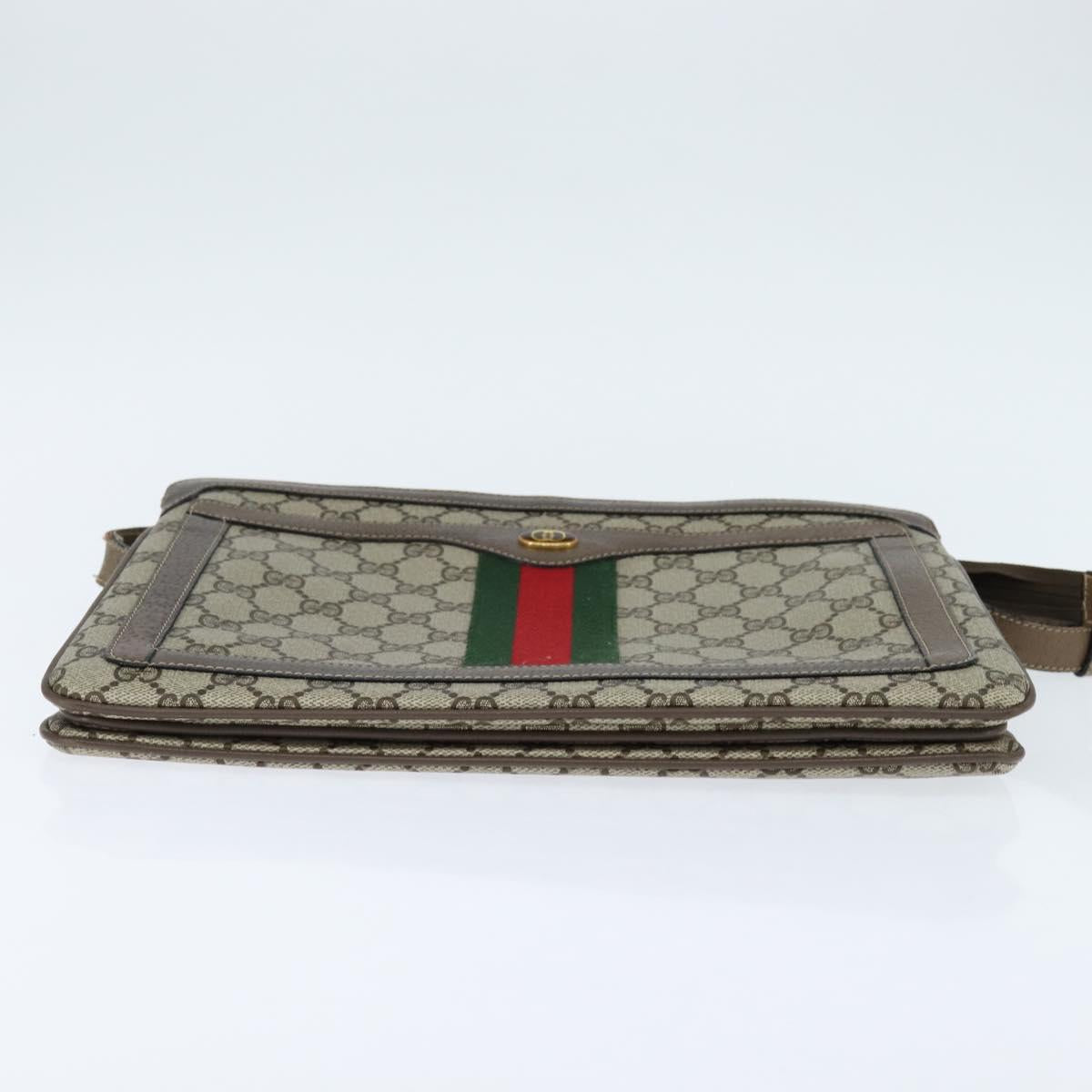 GUCCI GG Supreme Web Sherry Line Bag PVC Beige Gold 41 02 013 Auth 150271
