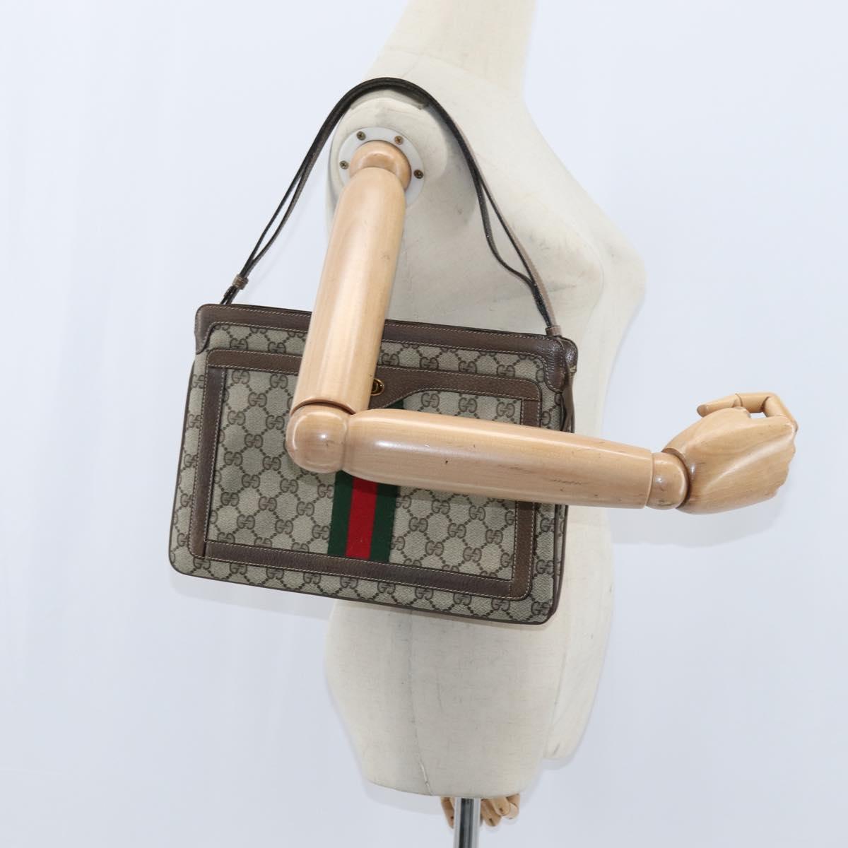GUCCI GG Supreme Web Sherry Line Bag PVC Beige Gold 41 02 013 Auth 150271