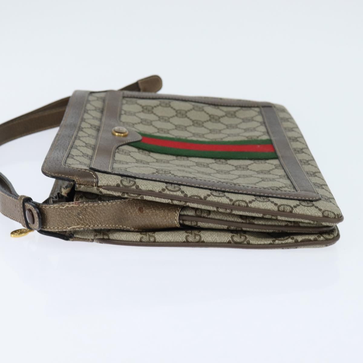 GUCCI GG Supreme Web Sherry Line Bag PVC Beige Gold 41 02 013 Auth 150271