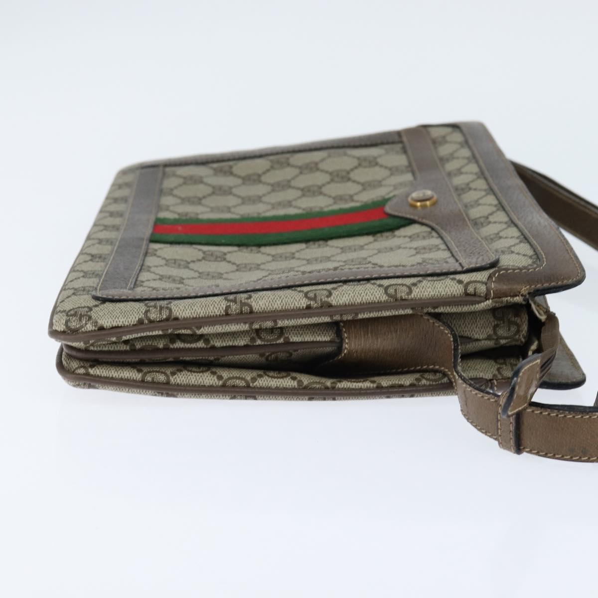 GUCCI GG Supreme Web Sherry Line Bag PVC Beige Gold 41 02 013 Auth 150271