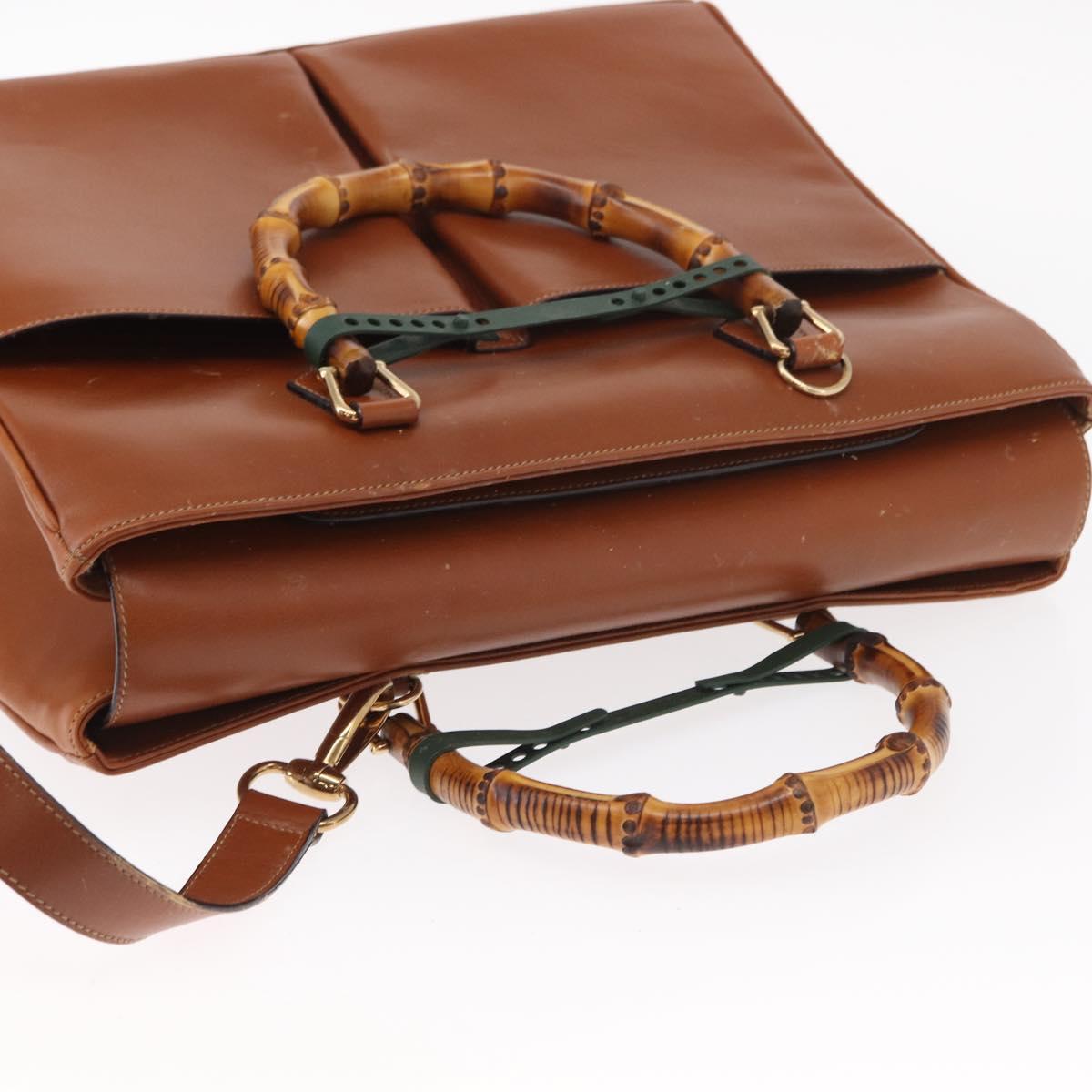 GUCCI Bamboo Hand Bag Leather 2way Brown Gold 002 2855 03222 0 Auth 150280