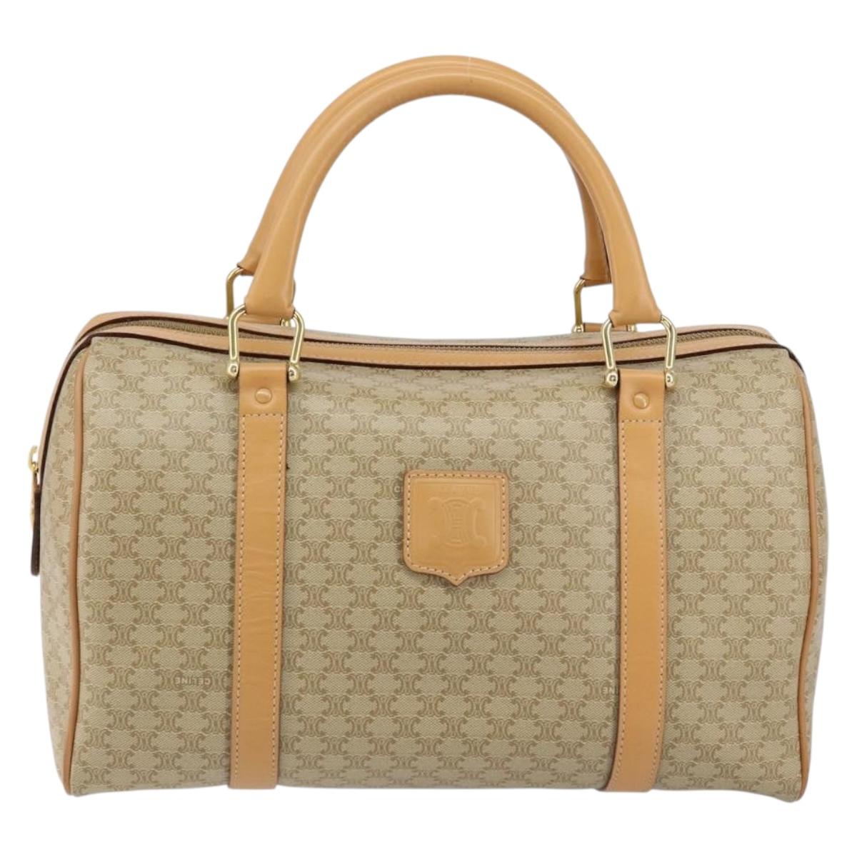 CELINE Macadam Canvas Boston Bag PVC Beige Gold Auth 150281