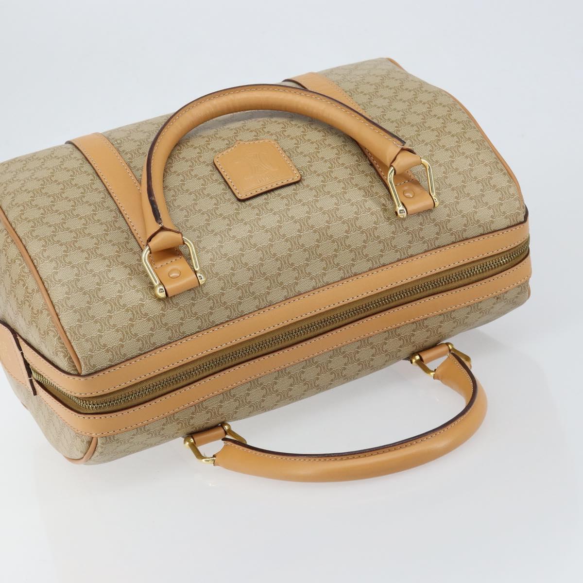 CELINE Macadam Canvas Boston Bag PVC Beige Gold Auth 150281