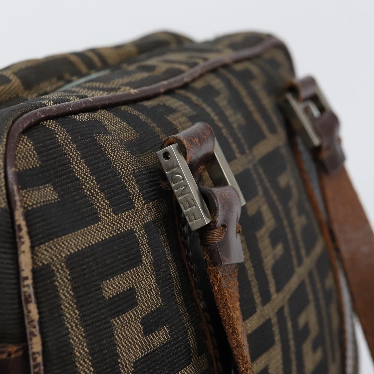 FENDI Zucca Canvas Boston Bag Black Brown Auth 150282