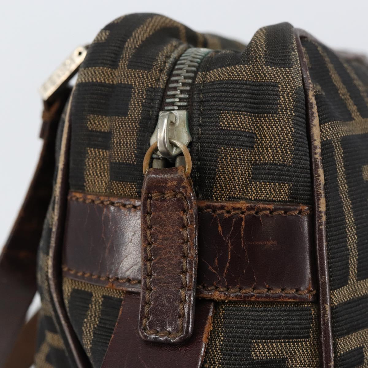 FENDI Zucca Canvas Boston Bag Black Brown Auth 150282