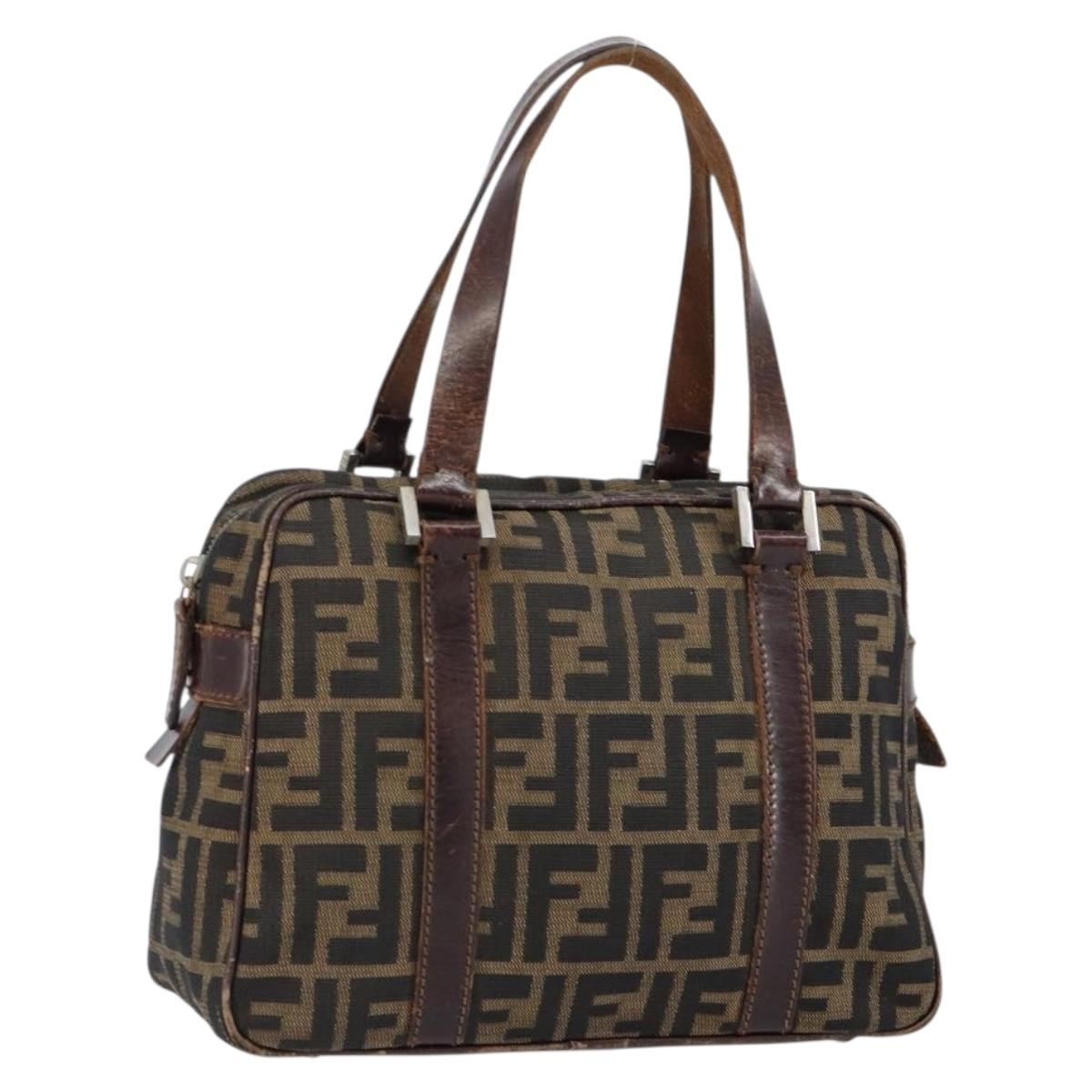 FENDI Zucca Canvas Boston Bag Black Brown Auth 150282