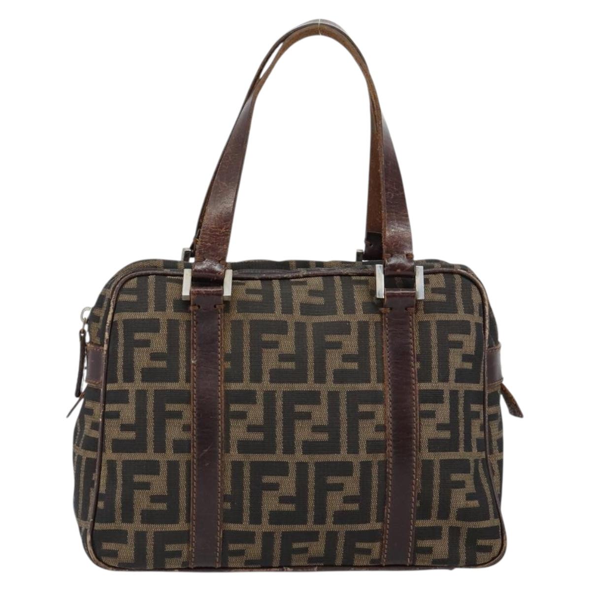 FENDI Zucca Canvas Boston Bag Black Brown Auth 150282