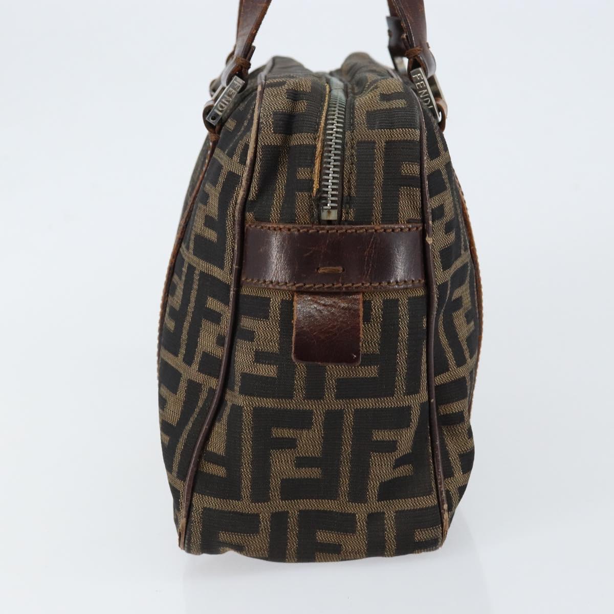 FENDI Zucca Canvas Boston Bag Black Brown Auth 150282