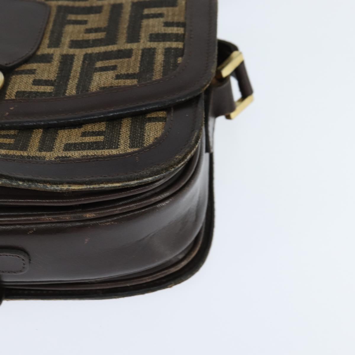 FENDI Zucca Canvas Shoulder Bag Black Brown Auth 150285