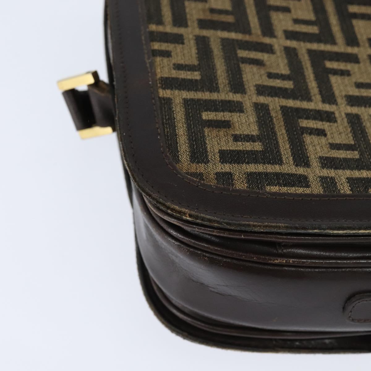 FENDI Zucca Canvas Shoulder Bag Black Brown Auth 150285