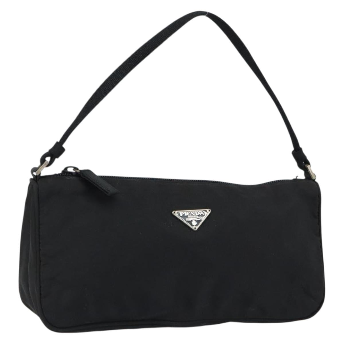 PRADA Accessory Pouch Nylon Black Silver Auth 150288