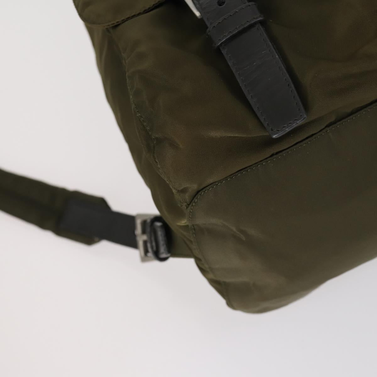 PRADA Backpack Nylon Khaki Silver Auth 150289
