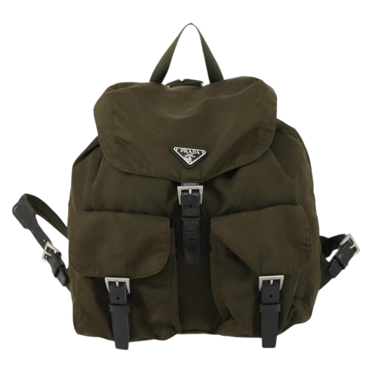 PRADA Backpack Nylon Khaki Silver Auth 150289