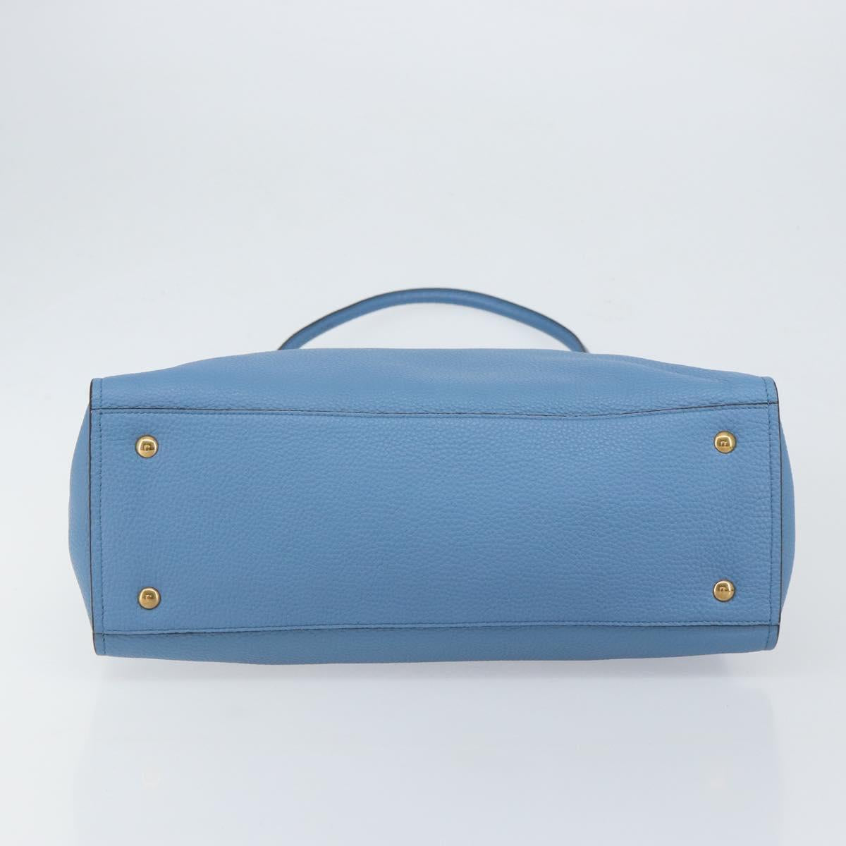 Salvatore Ferragamo Gancini Hand Bag Leather 2way Blue Gold Auth 150292