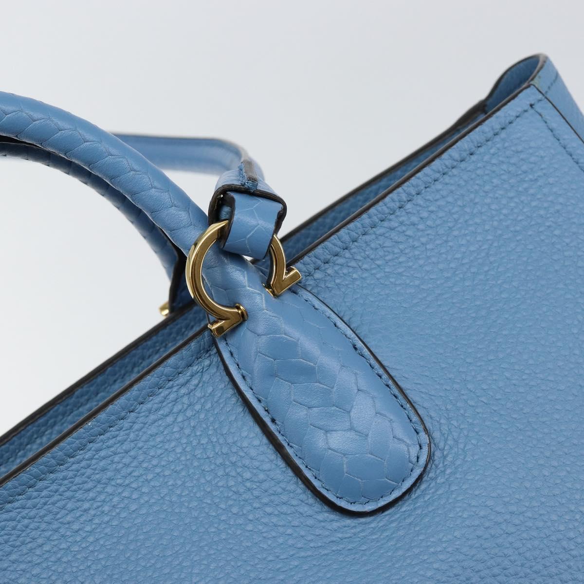 Salvatore Ferragamo Gancini Hand Bag Leather 2way Blue Gold Auth 150292