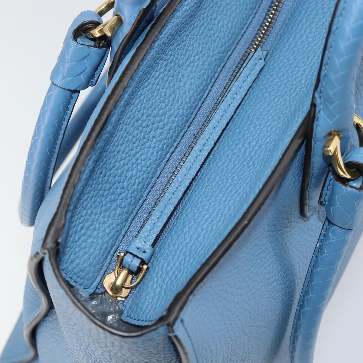 Salvatore Ferragamo Gancini Hand Bag Leather 2way Blue Gold Auth 150292