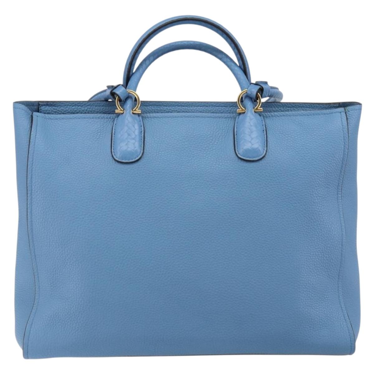 Salvatore Ferragamo Gancini Hand Bag Leather 2way Blue Gold Auth 150292