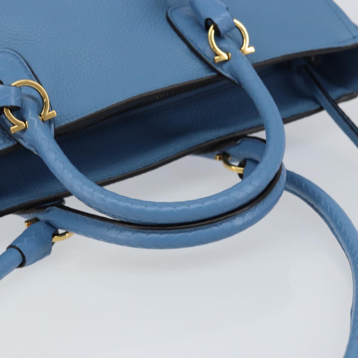 Salvatore Ferragamo Gancini Hand Bag Leather 2way Blue Gold Auth 150292
