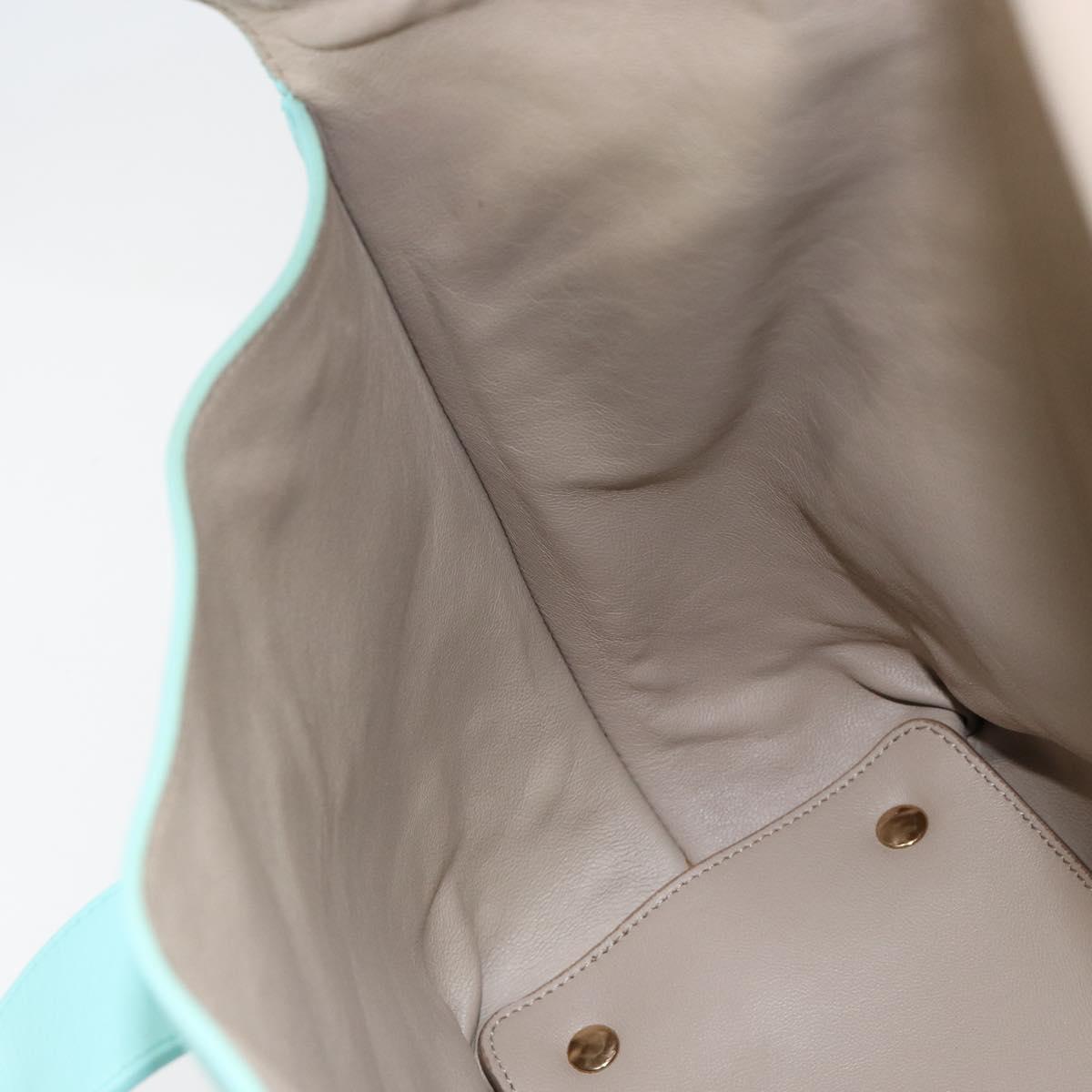 Salvatore Ferragamo Gancini Hand Bag Leather Turquoise Blue Gold Auth 150296