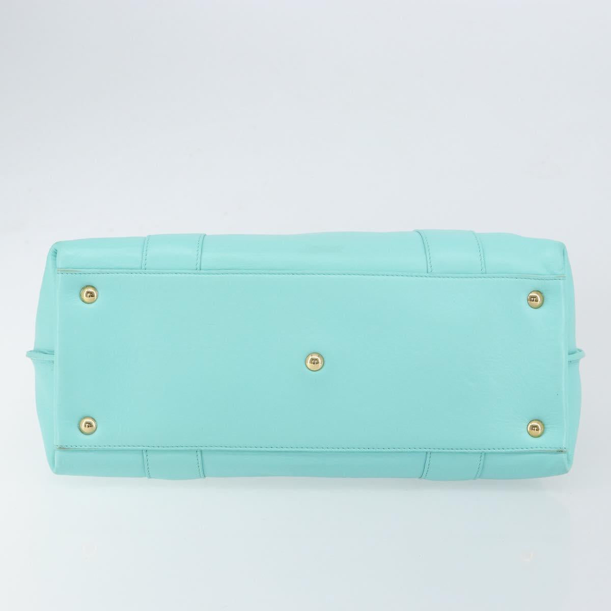 Salvatore Ferragamo Gancini Hand Bag Leather Turquoise Blue Gold Auth 150296