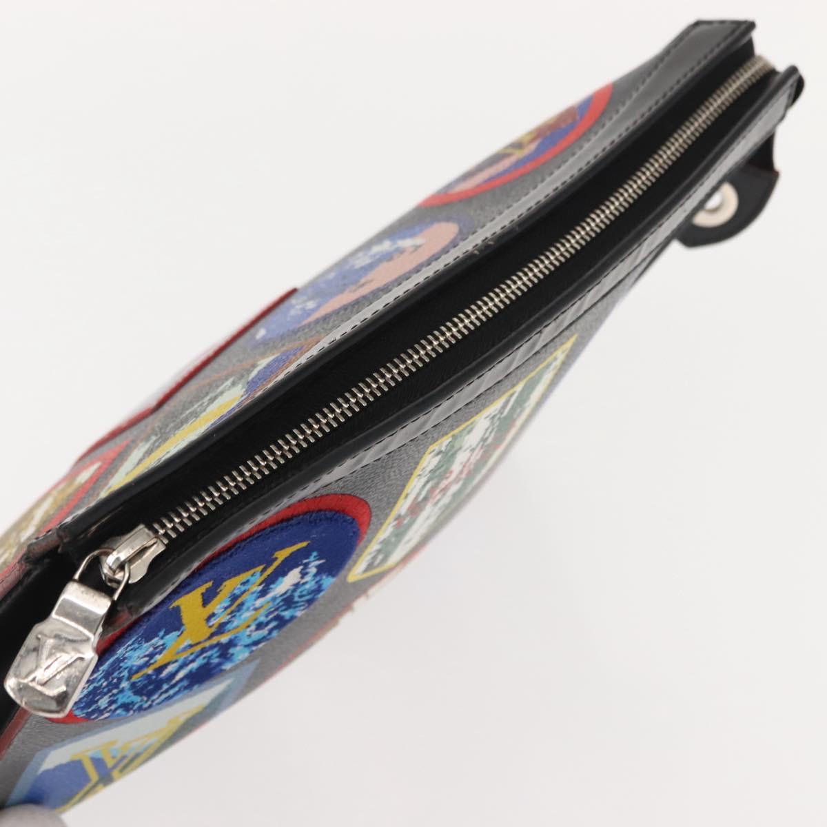 LOUIS VUITTON Damier Graphite Pochette Voyage MM Clutch Bag N60134 Auth 150316