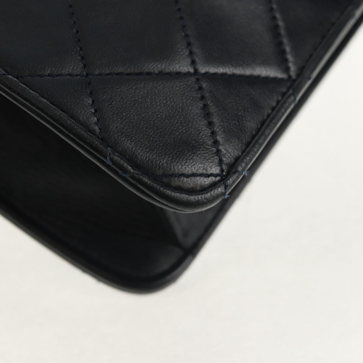 CHANEL Matelasse Double Turn Lock Chain Bag Lamb Skin 2way Navy CC Auth 150317SM