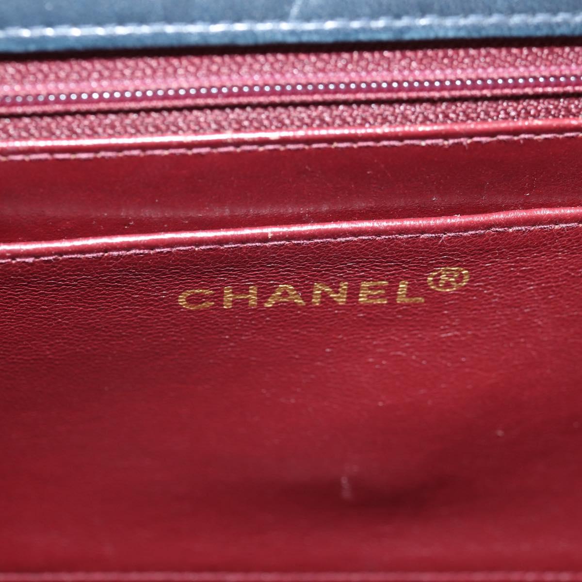 CHANEL Matelasse Double Turn Lock Chain Bag Lamb Skin 2way Navy CC Auth 150317SM