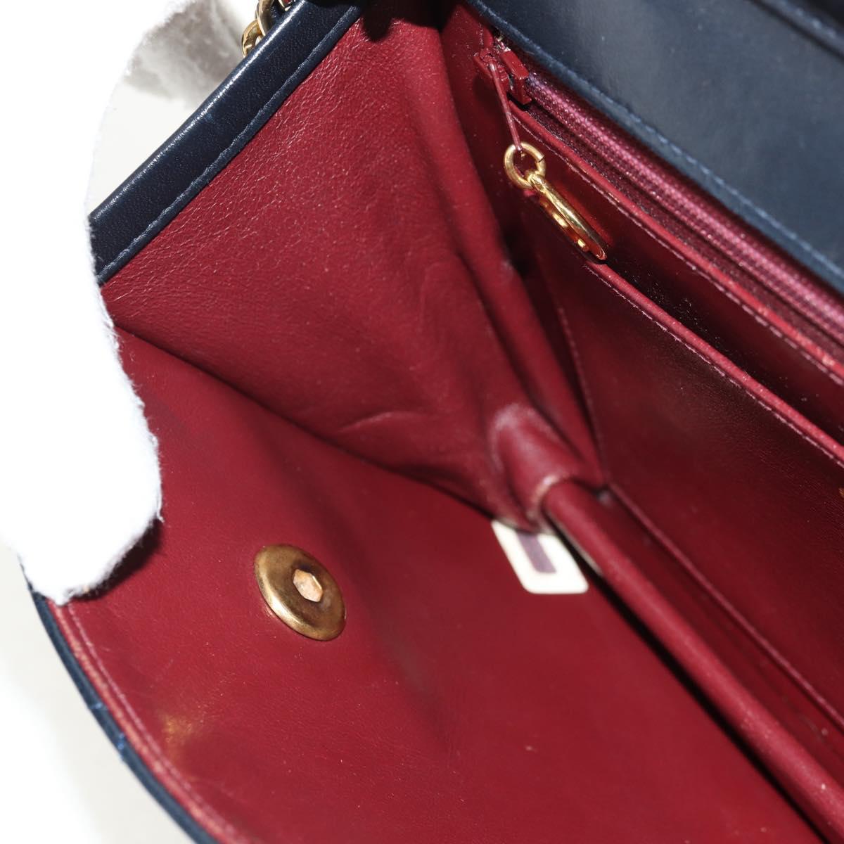 CHANEL Matelasse Double Turn Lock Chain Bag Lamb Skin 2way Navy CC Auth 150317SM