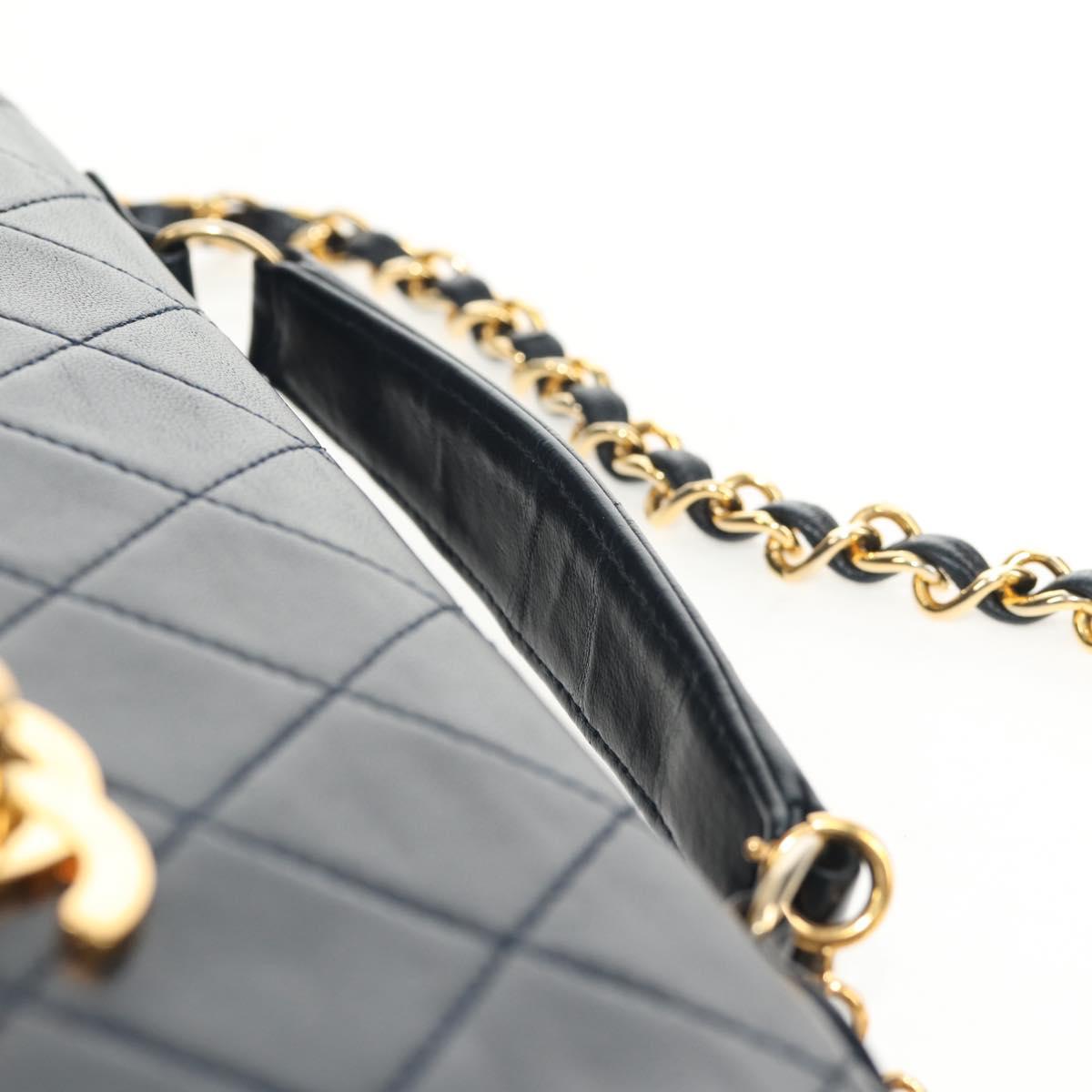 CHANEL Matelasse Double Turn Lock Chain Bag Lamb Skin 2way Navy CC Auth 150317SM