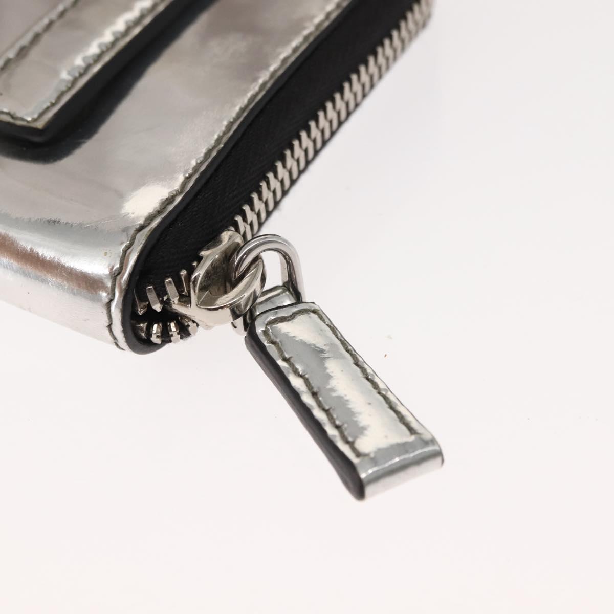 PRADA Pouch Patent leather Silver Auth 150318
