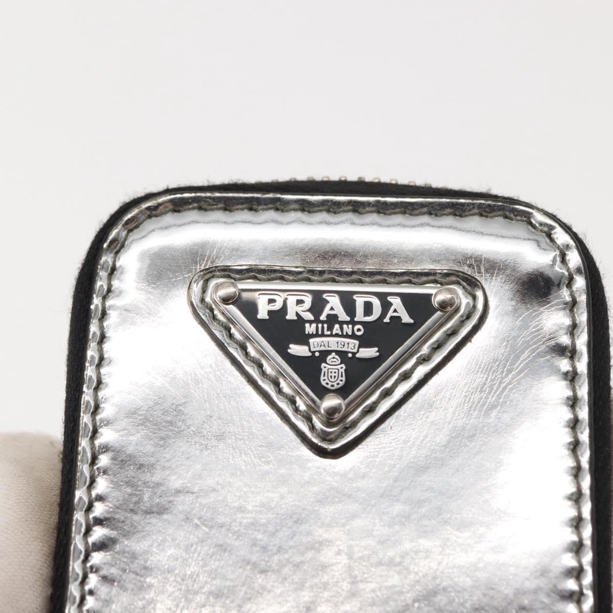 PRADA Pouch Patent leather Silver Auth 150318