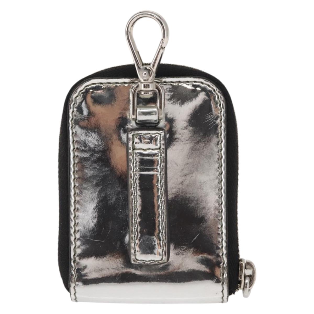 PRADA Pouch Patent leather Silver Auth 150318